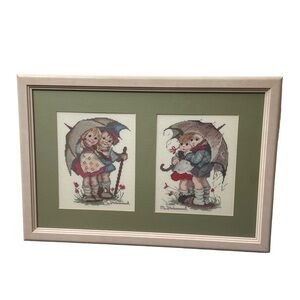 M.I. Hummel Cross Stitch Needle Point Framed Art Rare Vintage Wall Hanging Decor